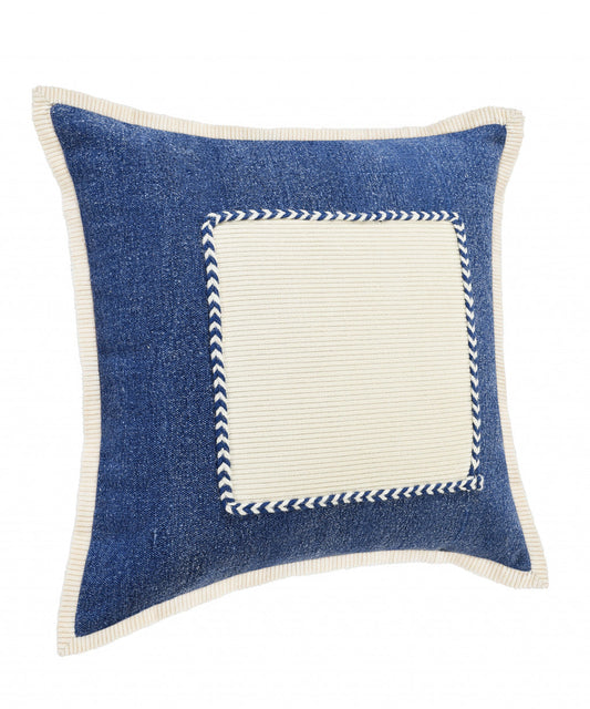 20" X 20" Navy And Cream 100% Cotton Zippered Pillow FurniFindUSA