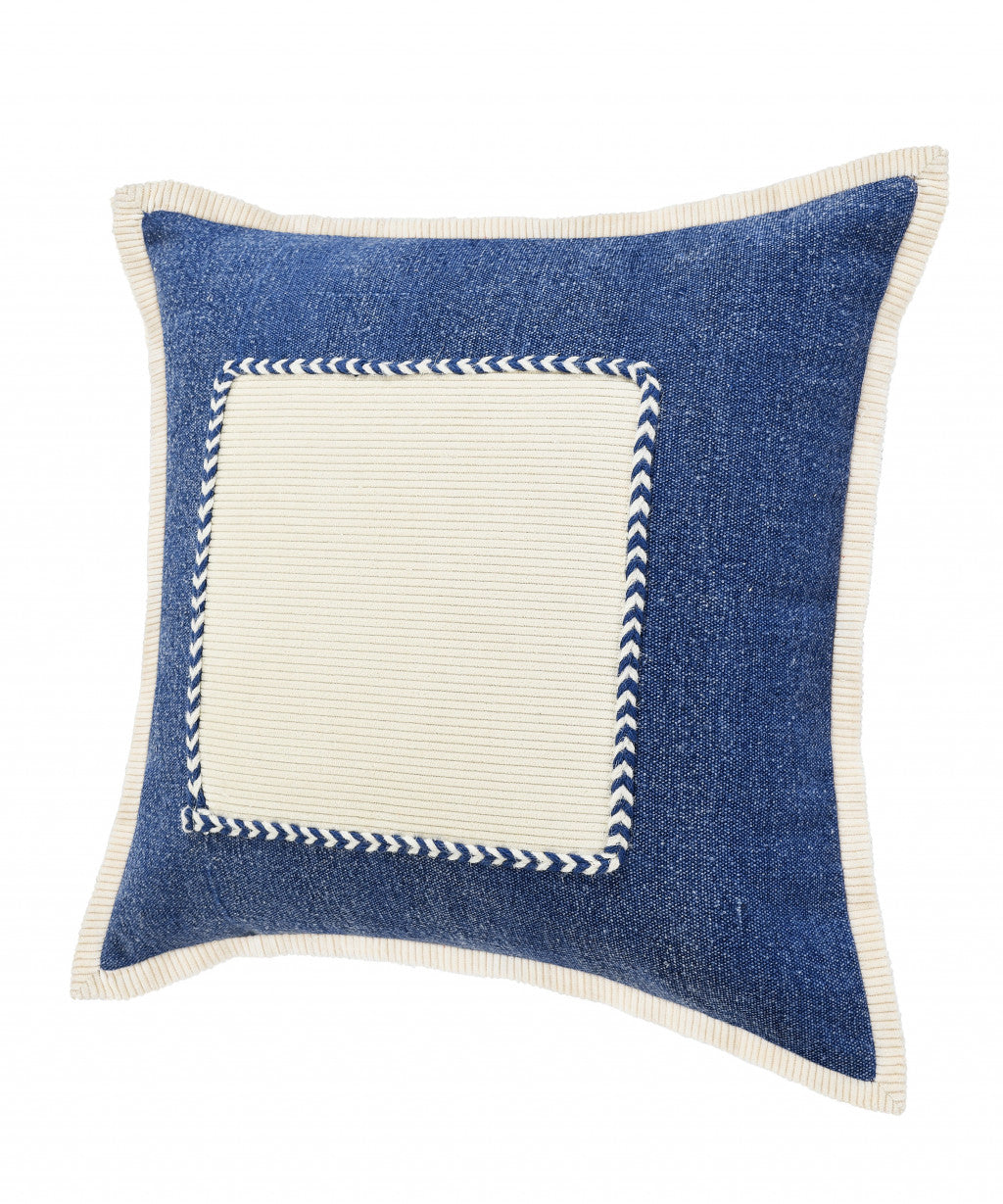 20" X 20" Navy And Cream 100% Cotton Zippered Pillow FurniFindUSA