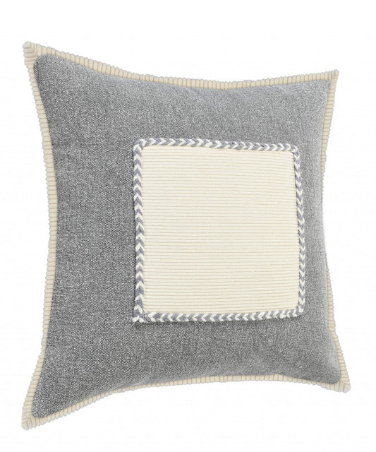 20" X 20" Gray And Cream 100% Cotton Zippered Pillow FurniFindUSA
