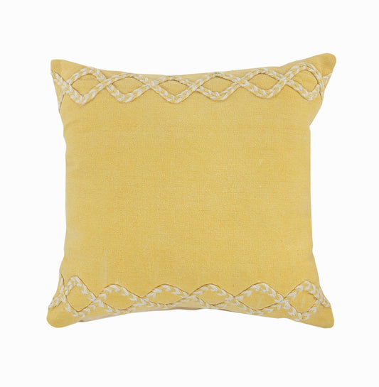 20" X 20" Yellow and White Braided Cotton Zippered Pillow FurniFindUSA