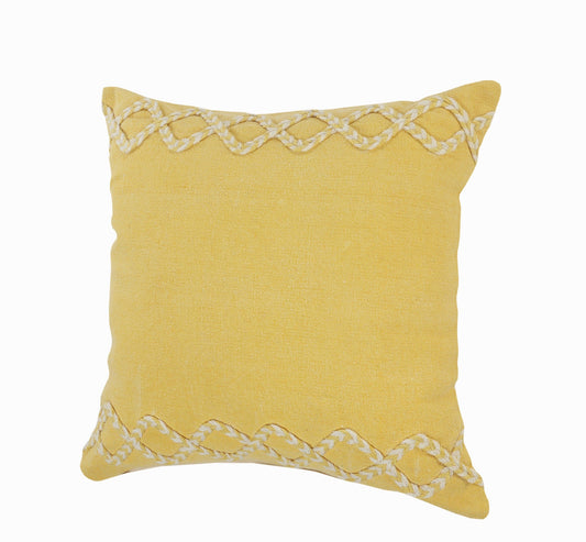 20" X 20" Yellow and White Braided Cotton Zippered Pillow FurniFindUSA