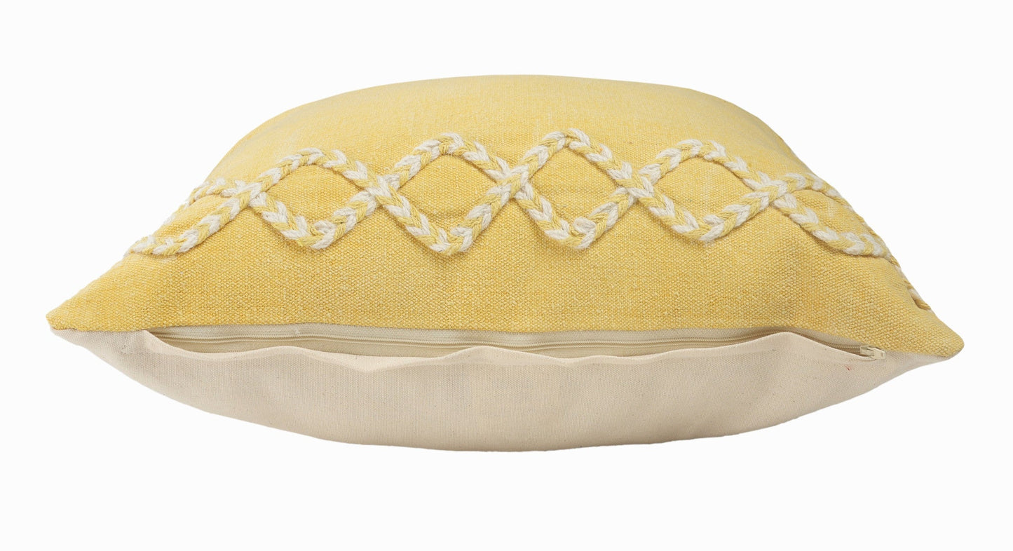 20" X 20" Yellow and White Braided Cotton Zippered Pillow FurniFindUSA