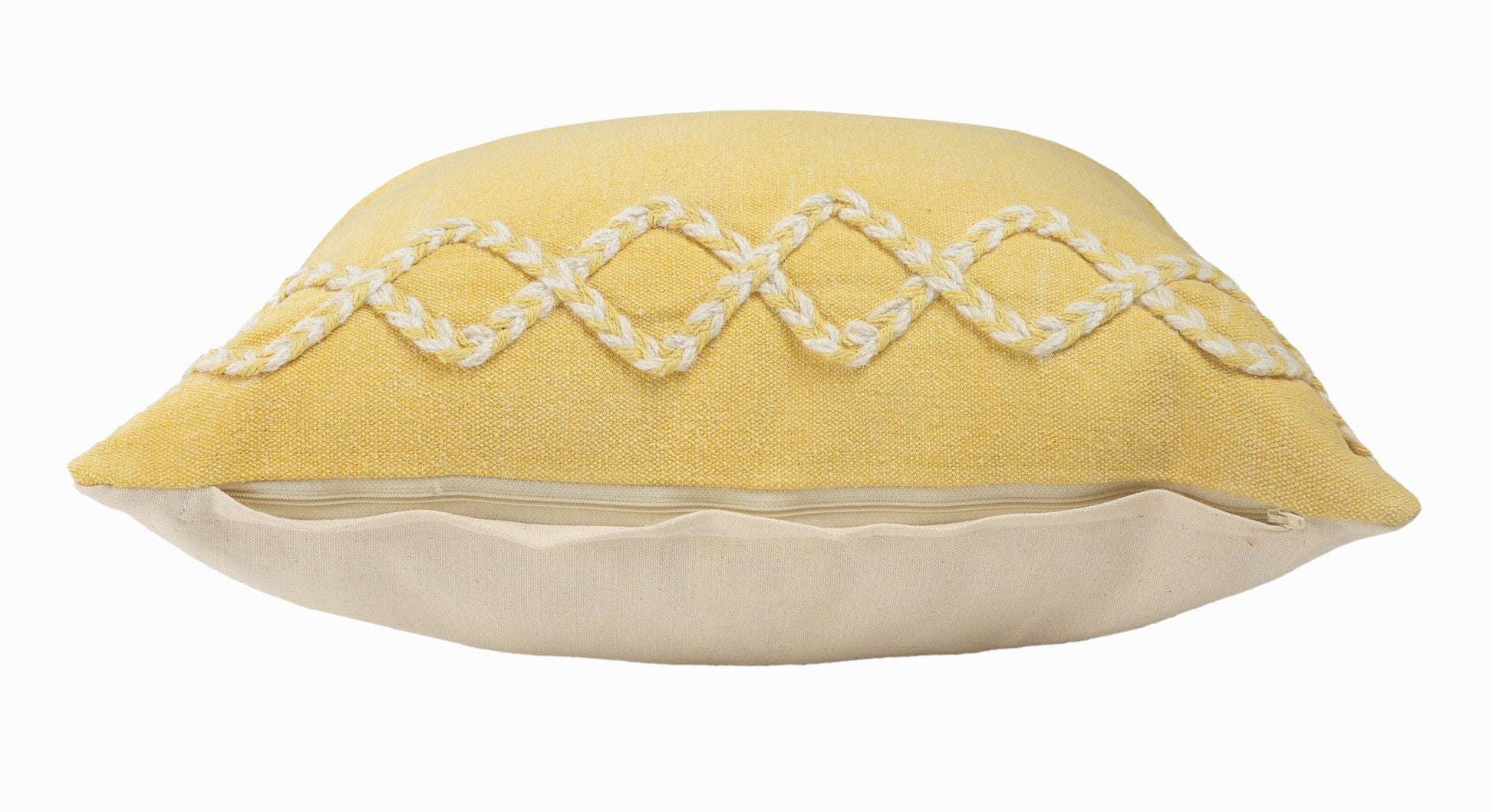 20" X 20" Yellow and White Braided Cotton Zippered Pillow FurniFindUSA