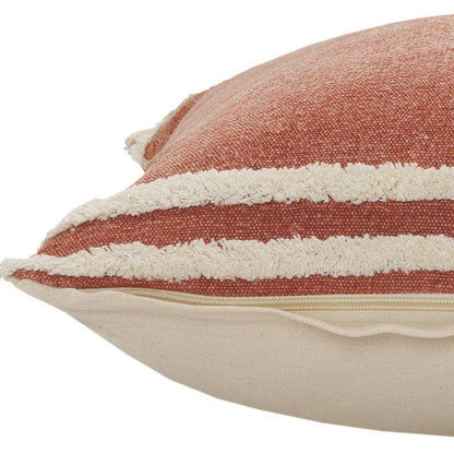 20" X 20" Cinnamon And White 100% Cotton Striped Zippered Pillow HomeRoots