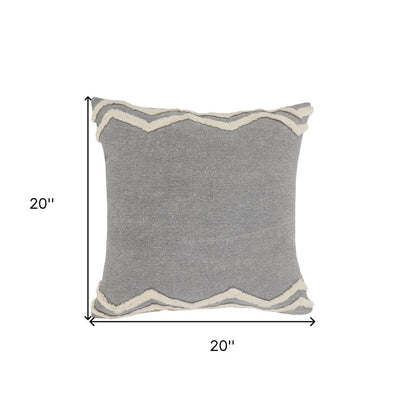 20" X 20" Light Gray Micro Chip Gray And White 100% Cotton Chevron Zippered Pillow HomeRoots