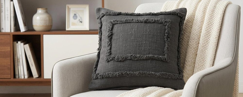 20" Gray Cotton Throw Pillow — view 11