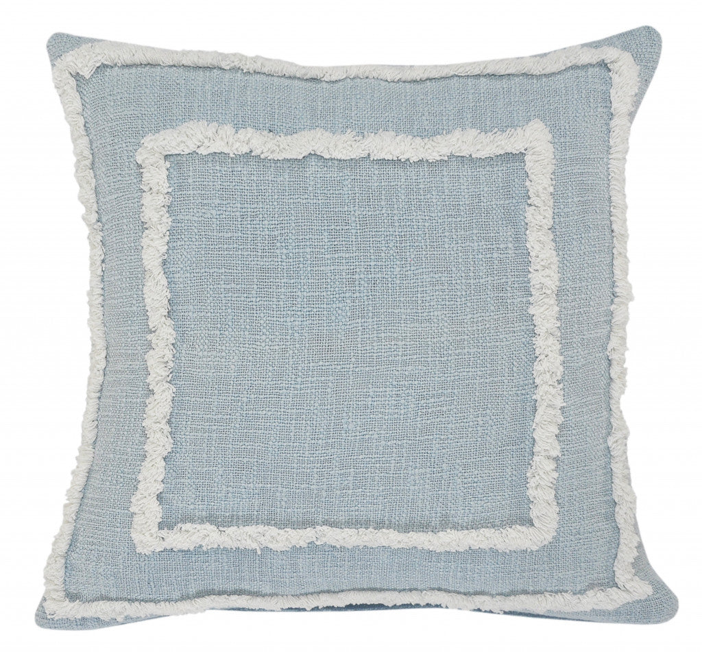 20" X 20" Sky Blue And White 100% Cotton Geometric Zippered Pillow FurniFindUSA