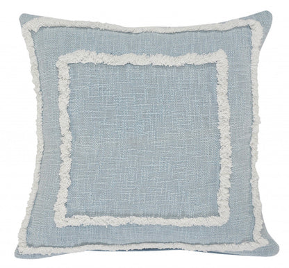 20" X 20" Sky Blue And White 100% Cotton Geometric Zippered Pillow FurniFindUSA