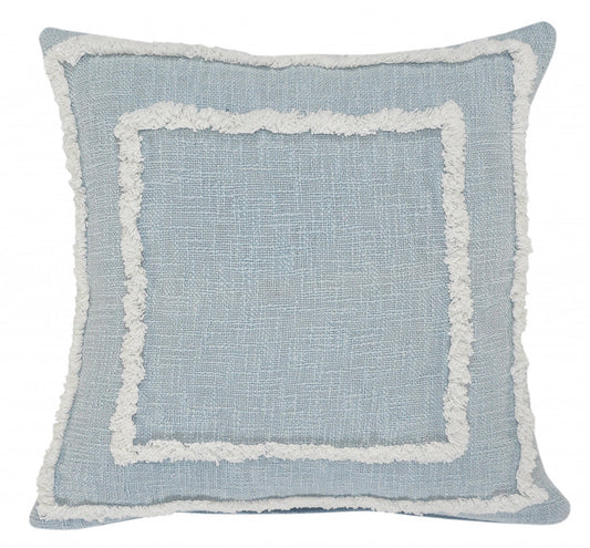 20" X 20" Sky Blue And White 100% Cotton Geometric Zippered Pillow FurniFindUSA