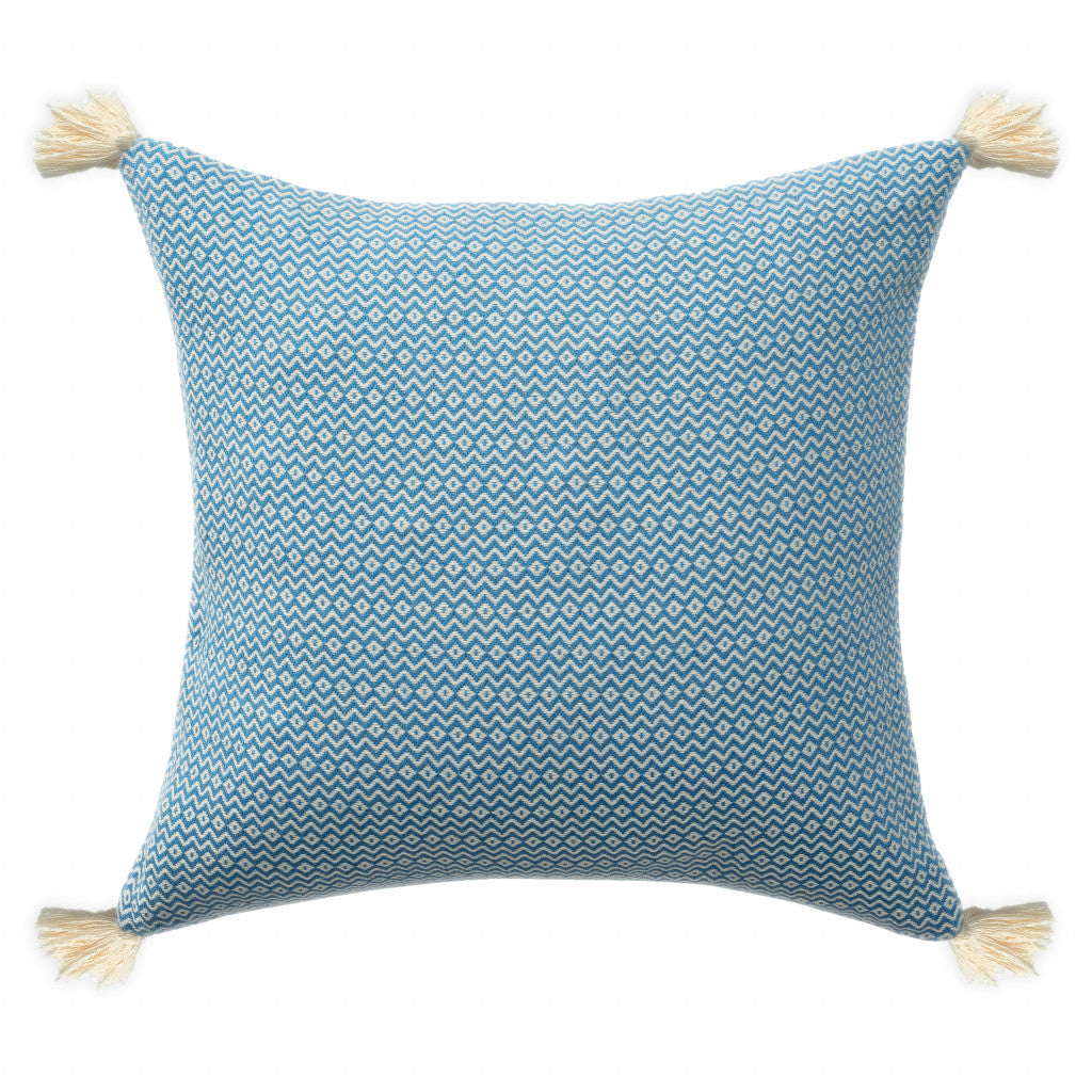 18" X 18" Light Blue 100% Cotton Geometric Zippered Pillow FurniFindUSA