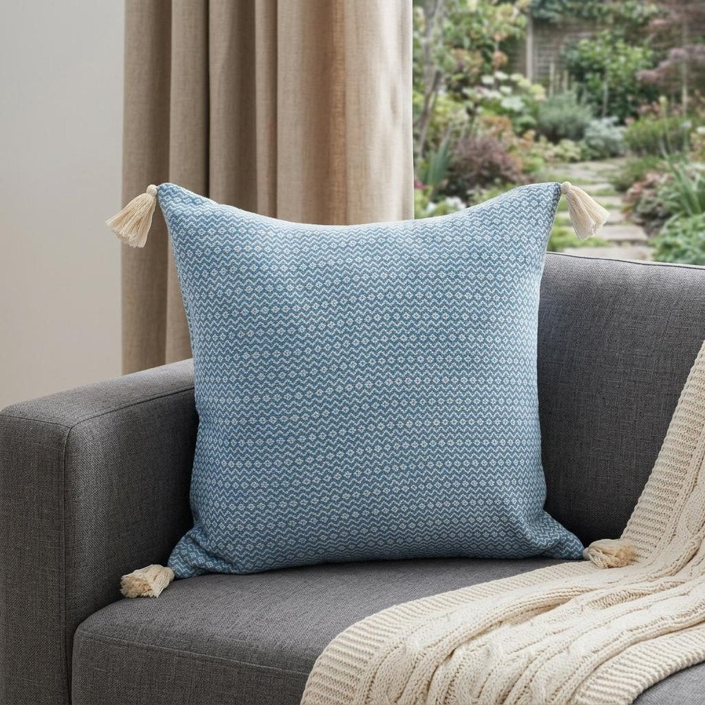 18" X 18" Light Blue 100% Cotton Geometric Zippered Pillow HomeRoots