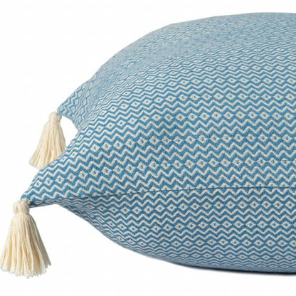 18" X 18" Light Blue 100% Cotton Geometric Zippered Pillow