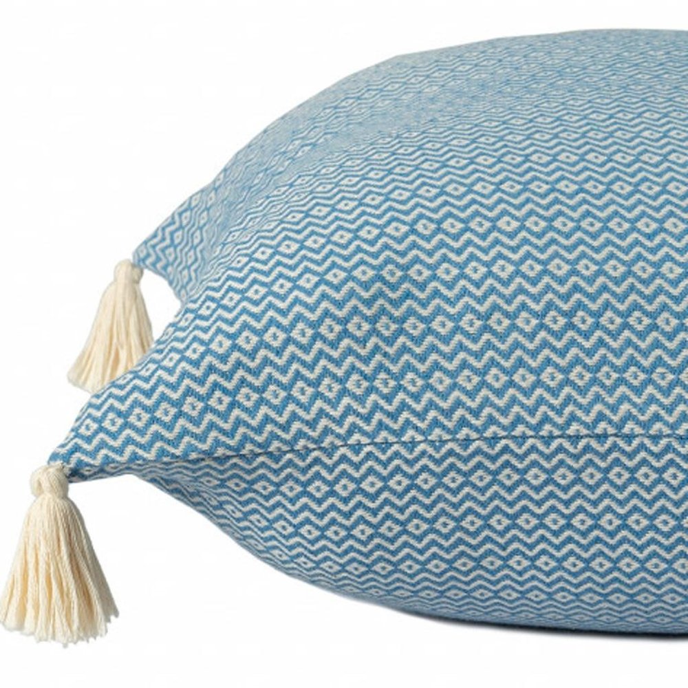 18" X 18" Light Blue 100% Cotton Geometric Zippered Pillow HomeRoots