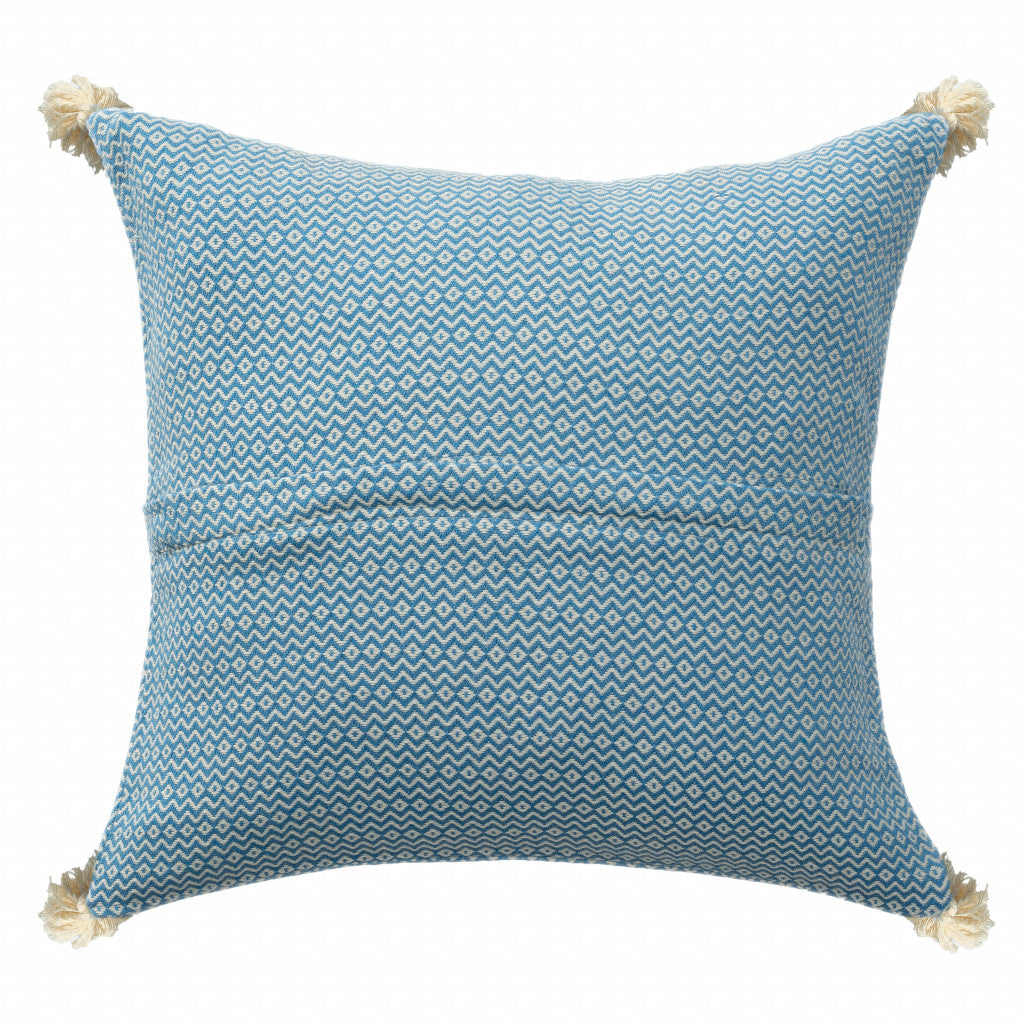 18" X 18" Light Blue 100% Cotton Geometric Zippered Pillow FurniFindUSA