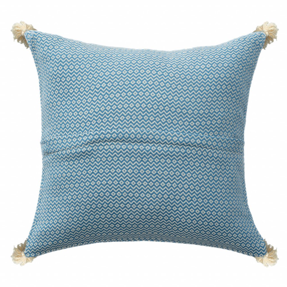 18" X 18" Light Blue 100% Cotton Geometric Zippered Pillow HomeRoots