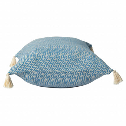 18" X 18" Light Blue 100% Cotton Geometric Zippered Pillow FurniFindUSA