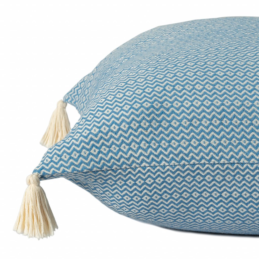 18" X 18" Light Blue 100% Cotton Geometric Zippered Pillow HomeRoots
