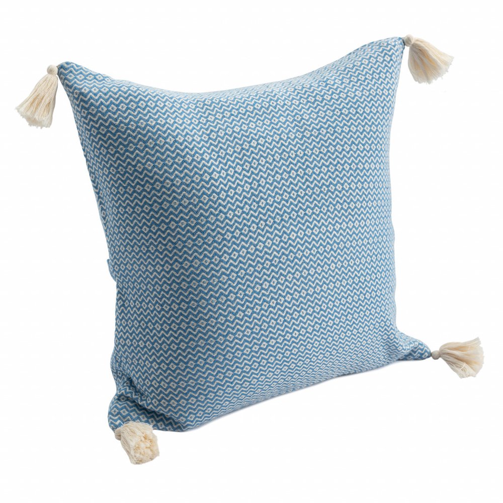 18" X 18" Light Blue 100% Cotton Geometric Zippered Pillow — view 3