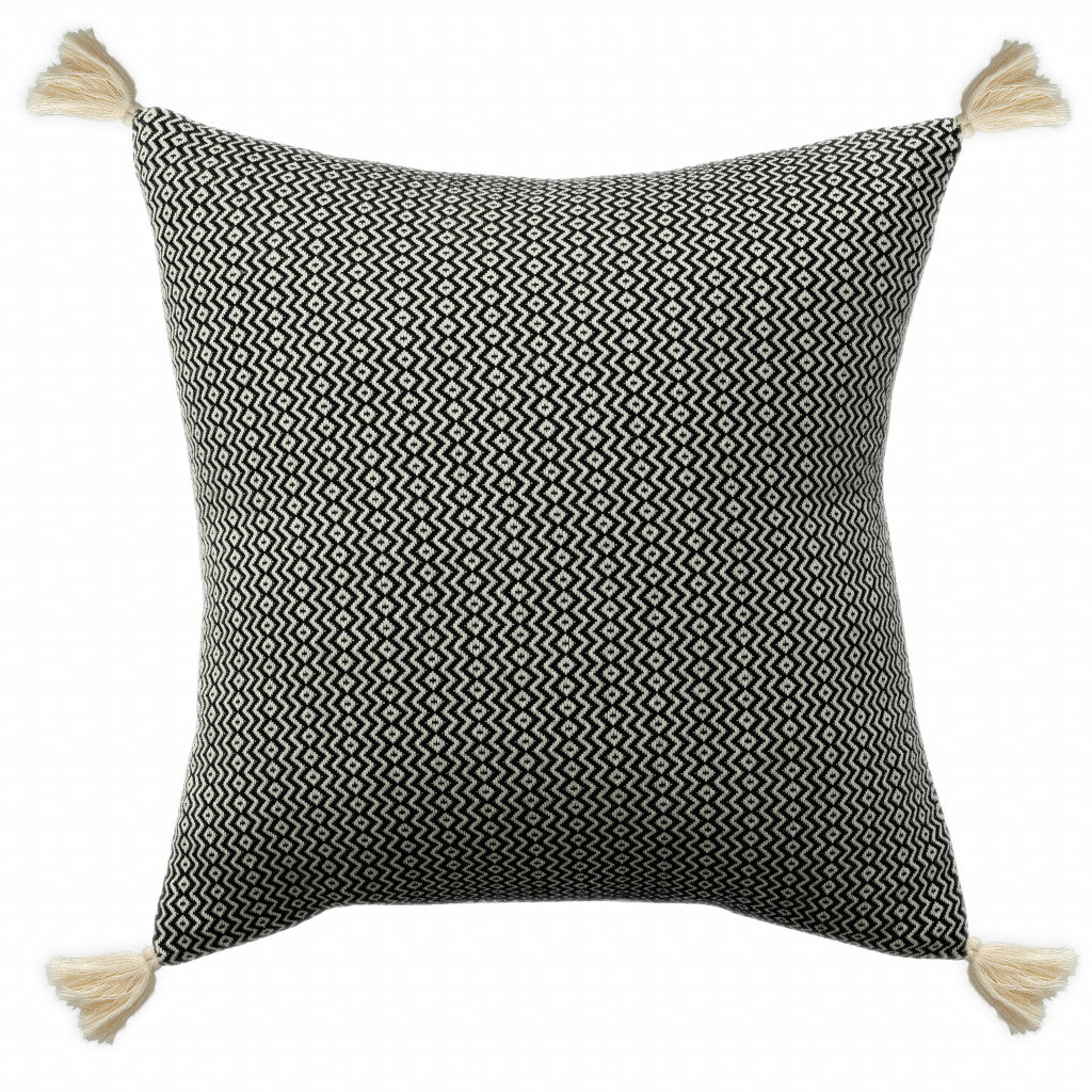 18" X 18" Black 100% Cotton Geometric Zippered Pillow FurniFindUSA