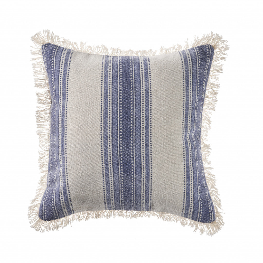 18" X 18" Navy Blue And Ivory 100% Cotton Coastal Zippered Pillow FurniFindUSA
