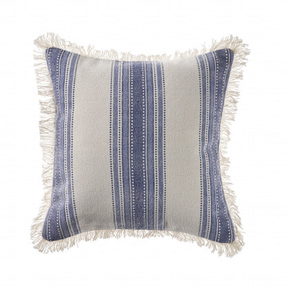 18" X 18" Navy Blue And Ivory 100% Cotton Coastal Zippered Pillow FurniFindUSA