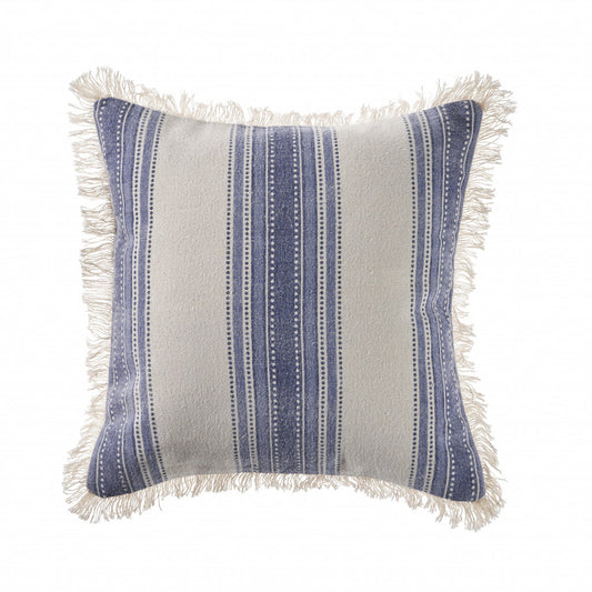 18" X 18" Navy Blue And Ivory 100% Cotton Coastal Zippered Pillow FurniFindUSA