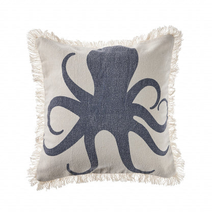 18" X 18" Cream And Charcoal Navy 100% Cotton Coastal Zippered Pillow FurniFindUSA