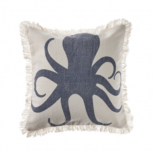 18" X 18" Cream And Charcoal Navy 100% Cotton Coastal Zippered Pillow FurniFindUSA