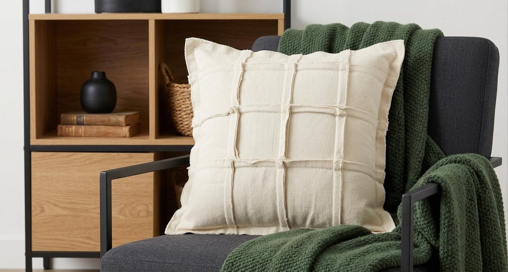 20" Beige Cotton Throw Pillow — view 10
