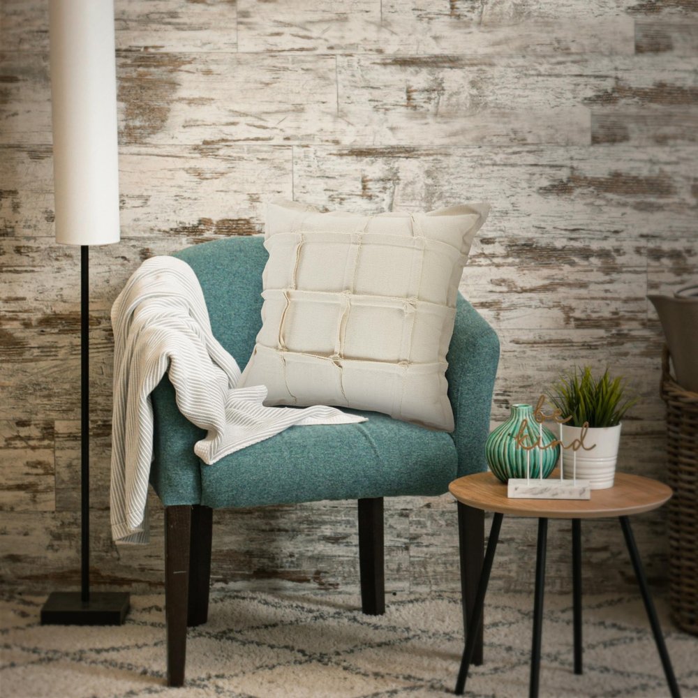 20" Beige Cotton Throw Pillow