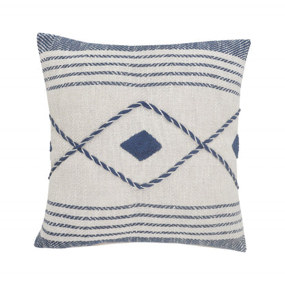 20" Ivory and Blue Coastal Cotton Throw Pillow With Texture FurniFindUSA