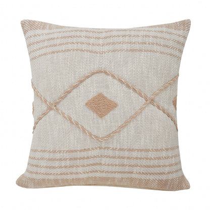 20" X 20" Peach And White 100% Cotton Coastal Zippered Pillow FurniFindUSA
