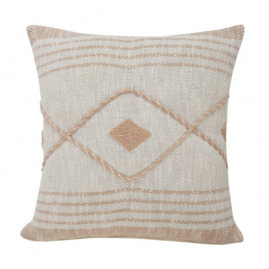 20" X 20" Peach And White 100% Cotton Coastal Zippered Pillow FurniFindUSA