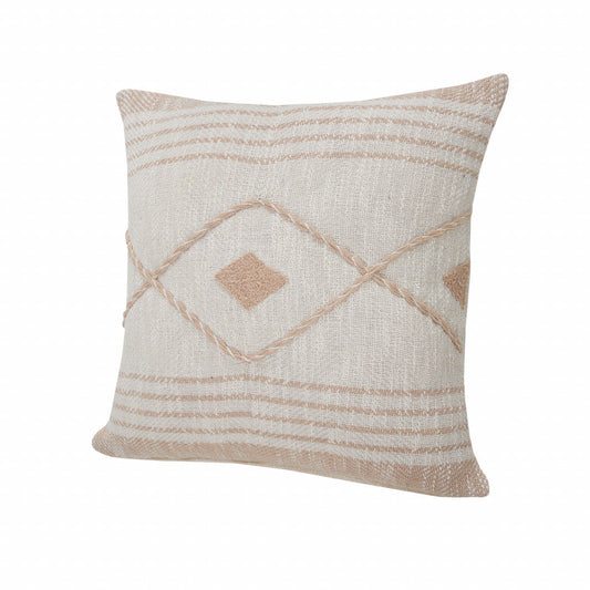 20" X 20" Peach And White 100% Cotton Coastal Zippered Pillow FurniFindUSA
