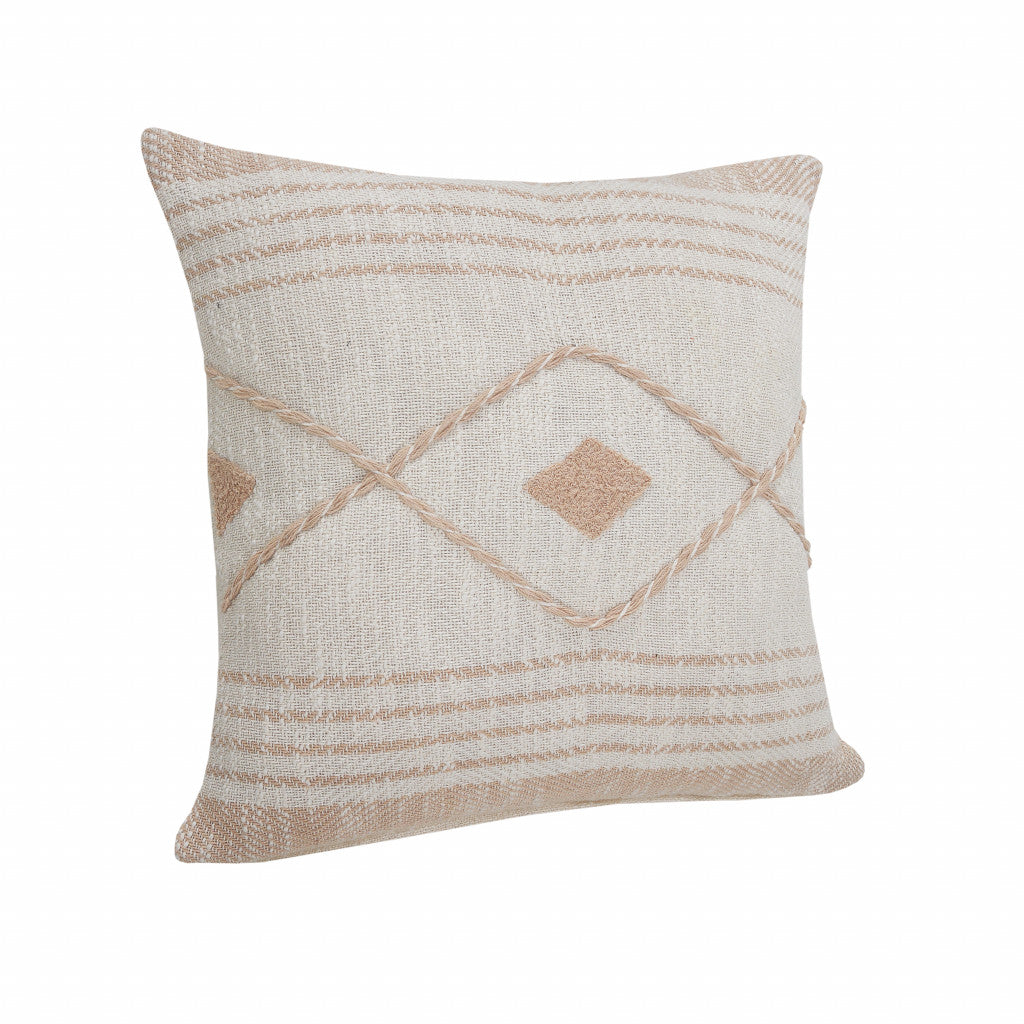 20" X 20" Peach And White 100% Cotton Coastal Zippered Pillow FurniFindUSA