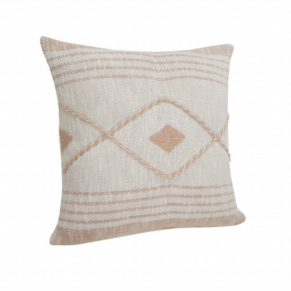 20" X 20" Peach And White 100% Cotton Coastal Zippered Pillow FurniFindUSA