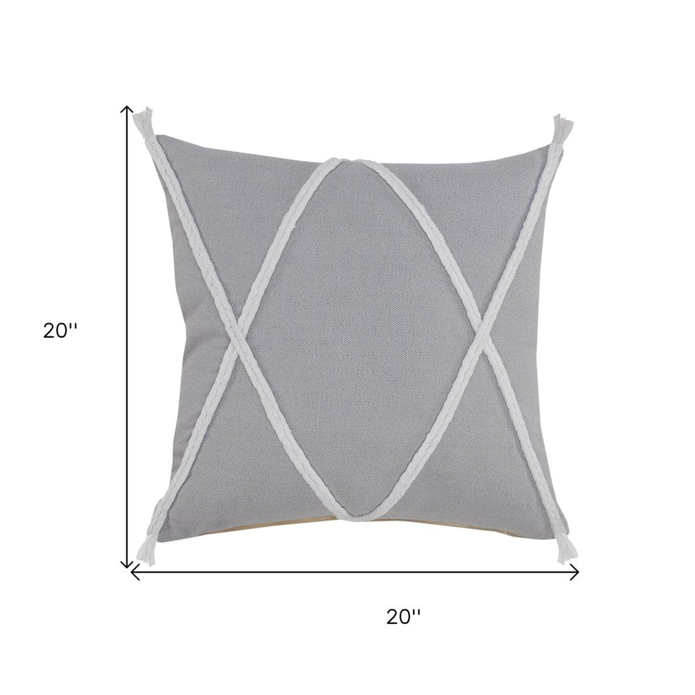 20" X 20" Light Gray And White 100% Cotton Coastal Zippered Pillow — view 8