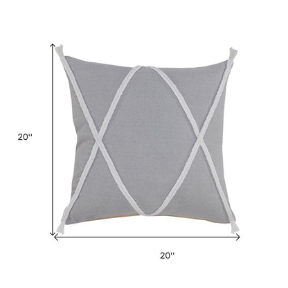 20" X 20" Light Gray And White 100% Cotton Coastal Zippered Pillow HomeRoots