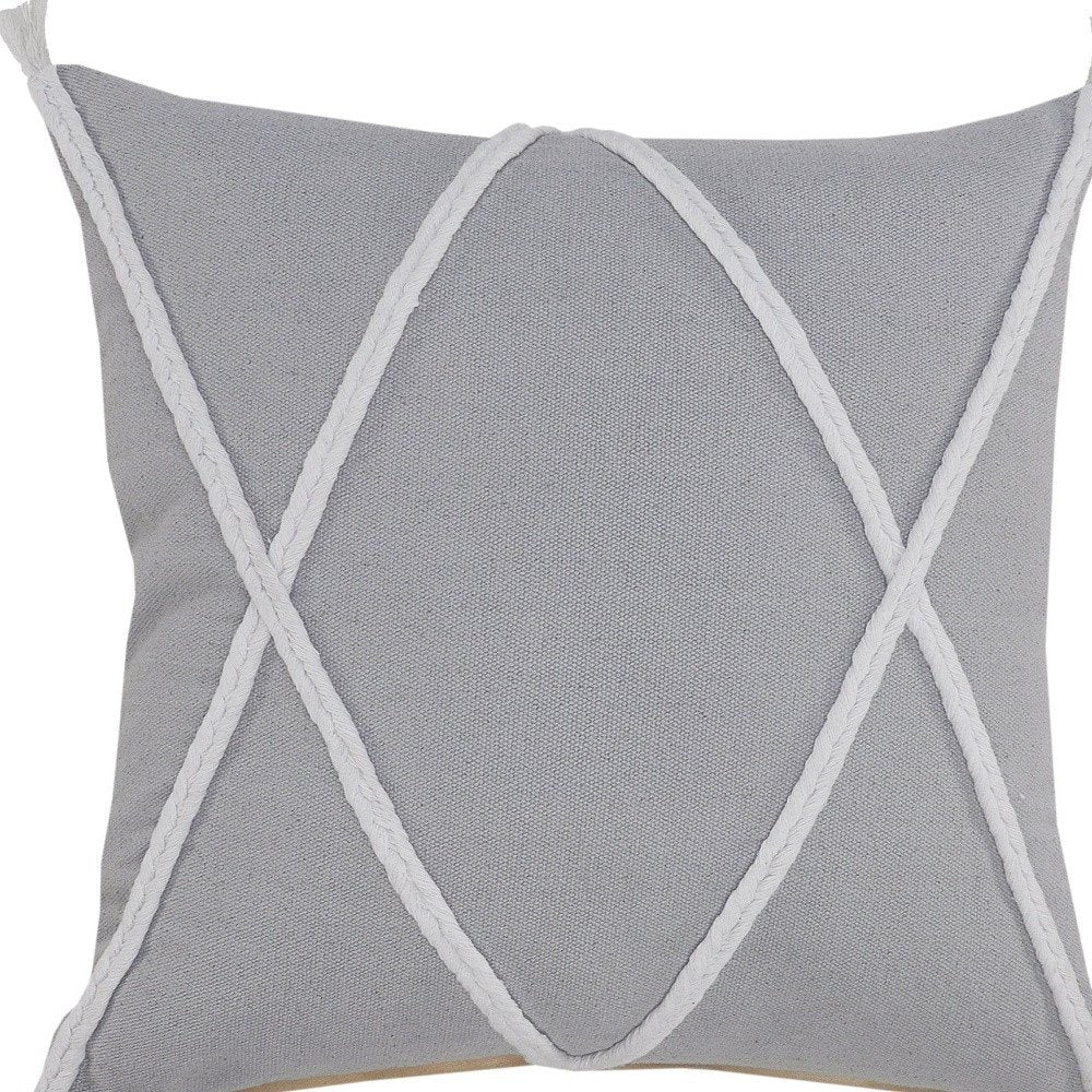 20" X 20" Light Gray And White 100% Cotton Coastal Zippered Pillow HomeRoots