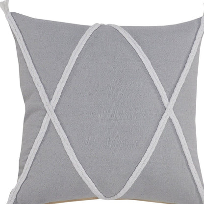 20" X 20" Light Gray And White 100% Cotton Coastal Zippered Pillow HomeRoots