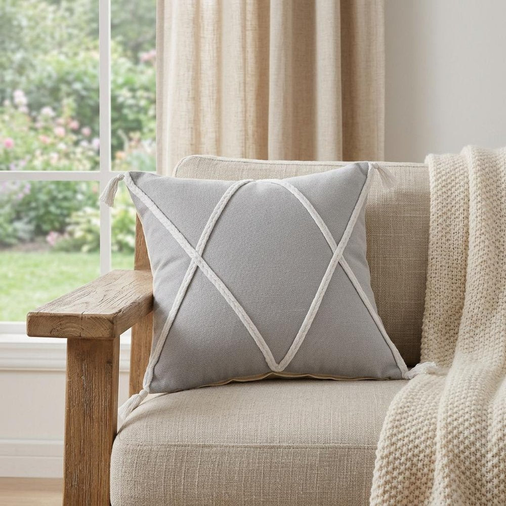 20" X 20" Light Gray And White 100% Cotton Coastal Zippered Pillow — view 12