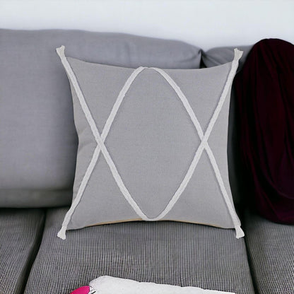 20" X 20" Light Gray And White 100% Cotton Coastal Zippered Pillow HomeRoots