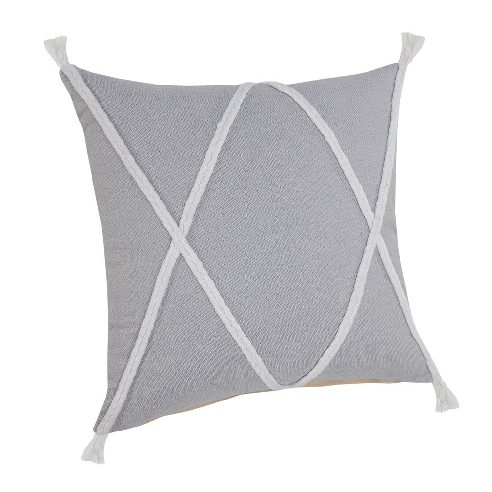 20" X 20" Light Gray And White 100% Cotton Coastal Zippered Pillow HomeRoots