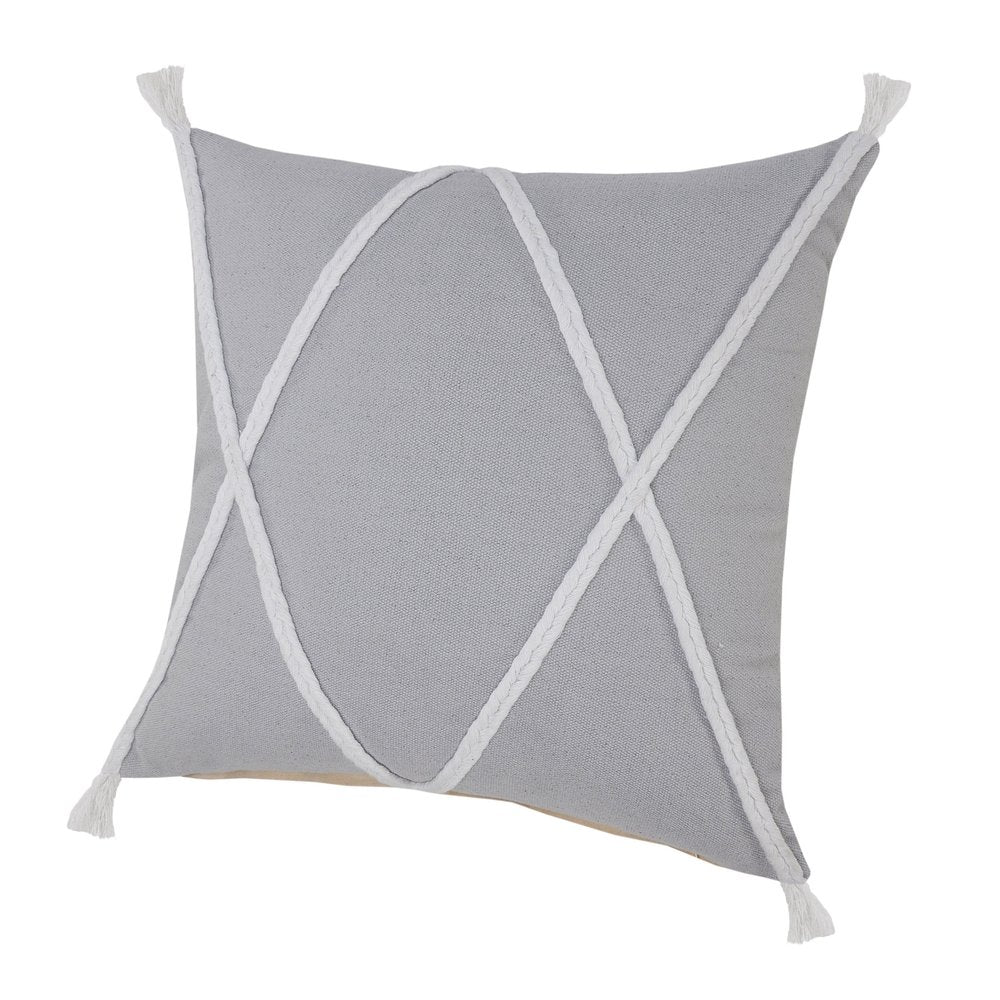20" X 20" Light Gray And White 100% Cotton Coastal Zippered Pillow — view 6