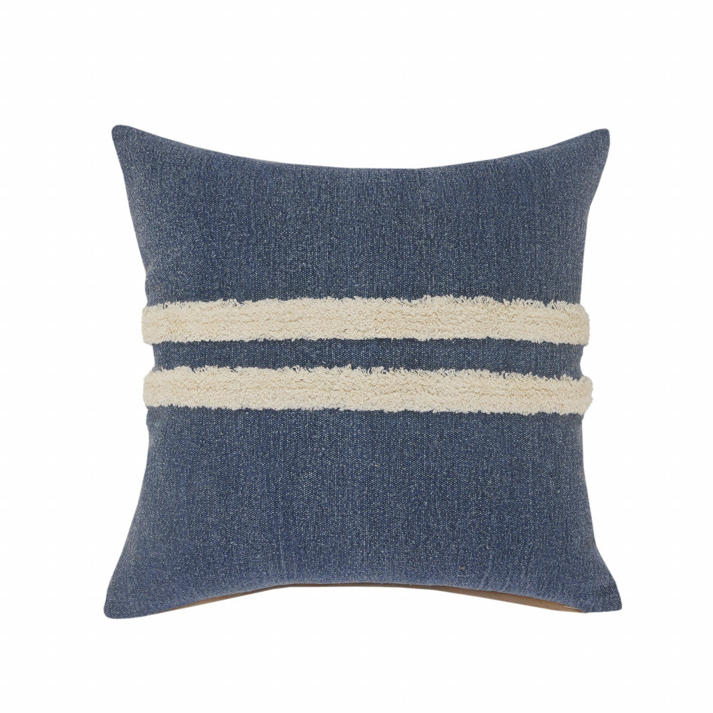 20" X 20" Dusty Blue And White 100% Cotton Striped Zippered Pillow FurniFindUSA