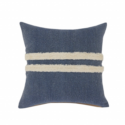 20" X 20" Dusty Blue And White 100% Cotton Striped Zippered Pillow FurniFindUSA