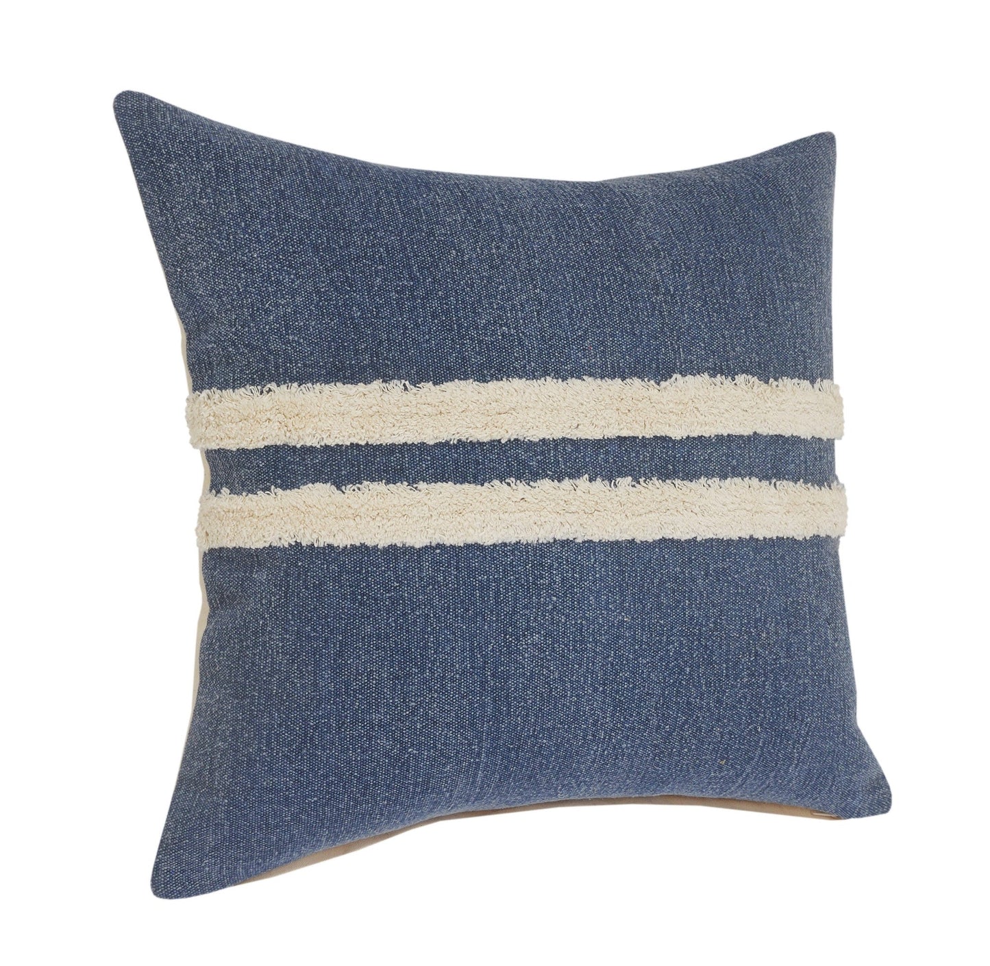 20" X 20" Dusty Blue And White 100% Cotton Striped Zippered Pillow FurniFindUSA