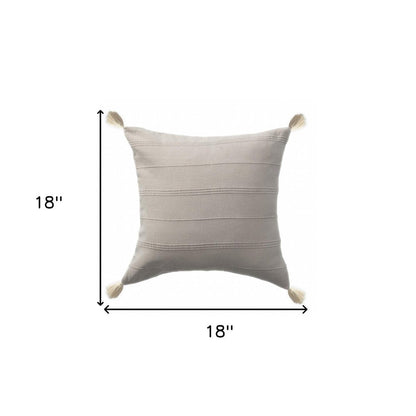 18" X 18" Beige 100% Cotton Zippered Pillow HomeRoots