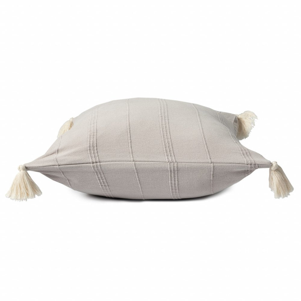 18" X 18" Beige 100% Cotton Zippered Pillow HomeRoots