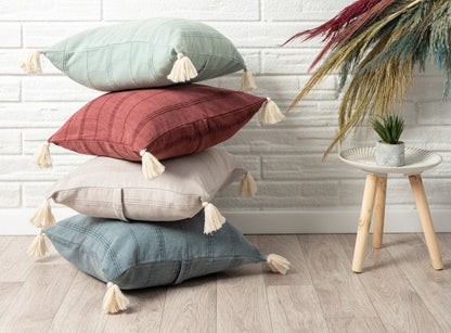 18" X 18" Beige 100% Cotton Zippered Pillow HomeRoots